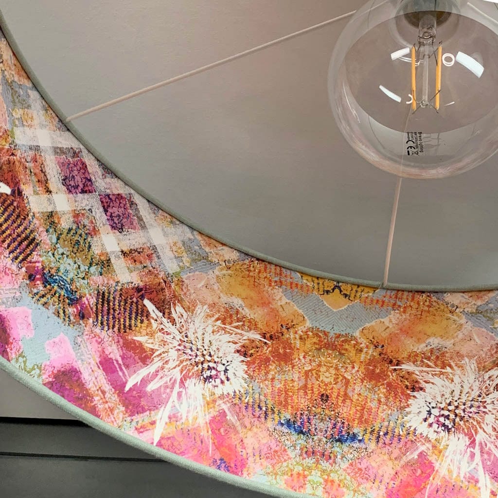 Mairi Helena Scottish Flora Thistle in Fine Art Pink Wallpaper Lined Pendant Shade with Oslo Robins Egg