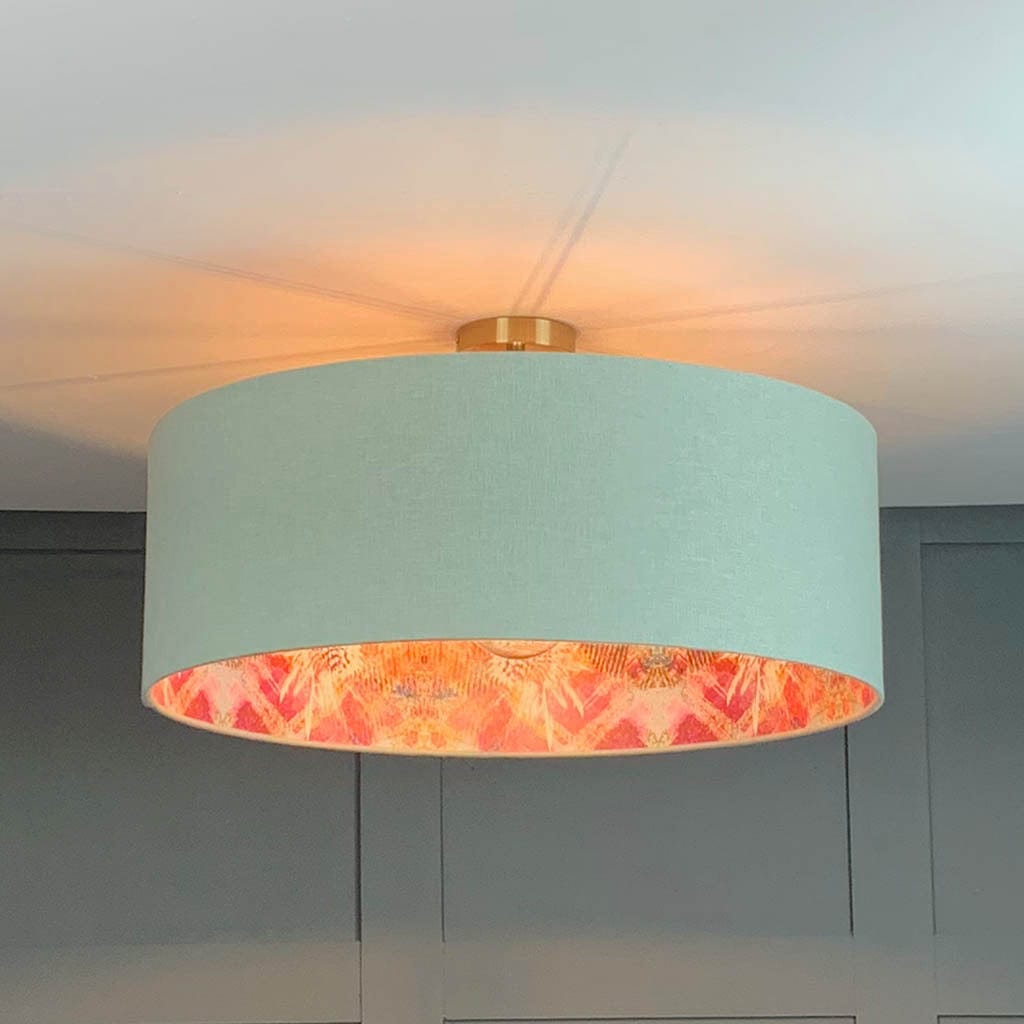Mairi Helena Scottish Flora Thistle in Fine Art Pink Wallpaper Lined Pendant Shade with Oslo Robins Egg