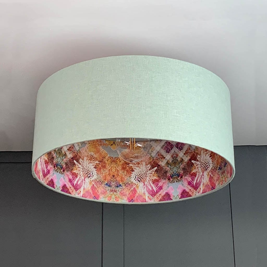 Mairi Helena Scottish Flora Thistle in Fine Art Pink Wallpaper Lined Pendant Shade with Oslo Robins Egg