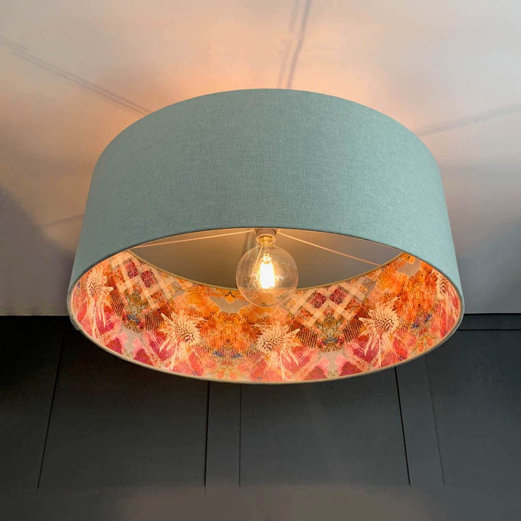 Mairi Helena Scottish Flora Thistle in Fine Art Pink Wallpaper Lined Pendant Shade with Oslo Robins Egg