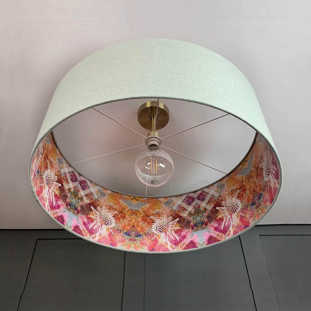 Mairi Helena Scottish Flora Thistle in Fine Art Pink Wallpaper Lined Pendant Shade with Oslo Robins Egg