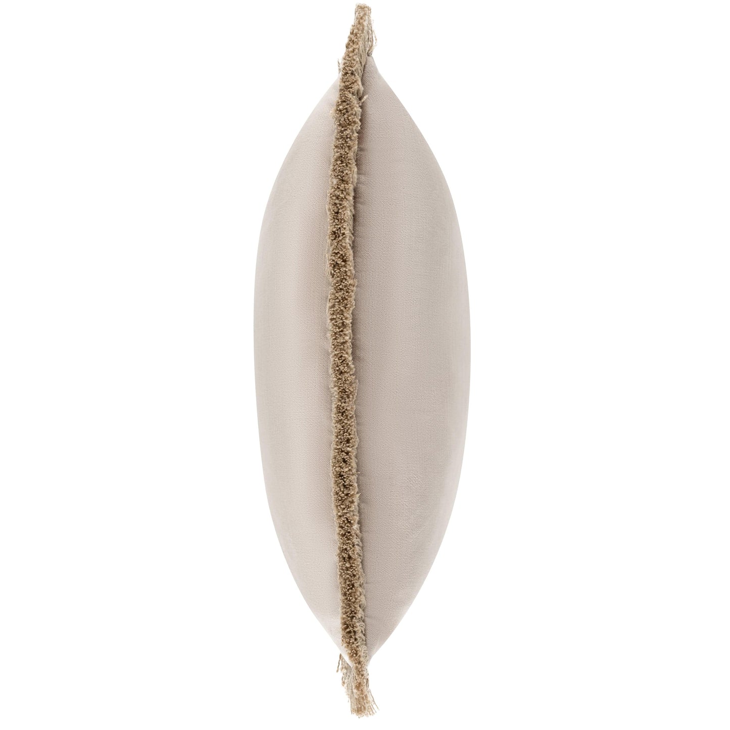 Decorative pillow with a beige fringe on a white background