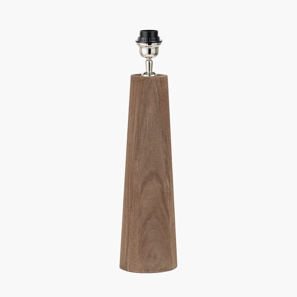 Wooden lamp base with metal fitting on a white background