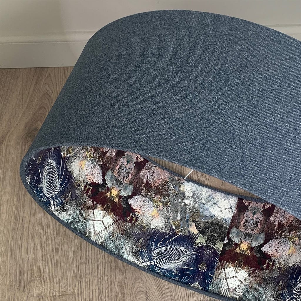 Finlay Denim Pendant Shade with Mairi Helena Scottish Flora Bronze Flush Wallpaper Lining