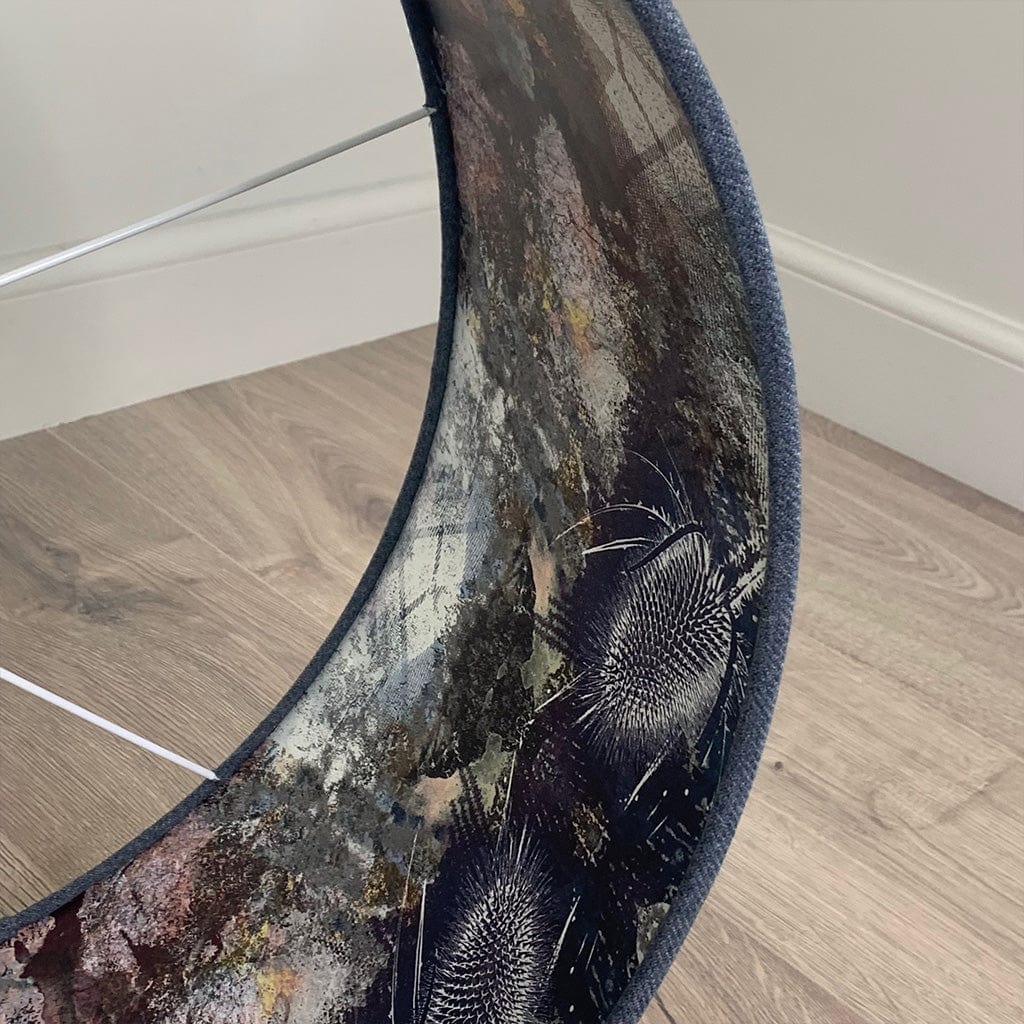 Finlay Denim Pendant Shade with Mairi Helena Scottish Flora Bronze Flush Wallpaper Lining