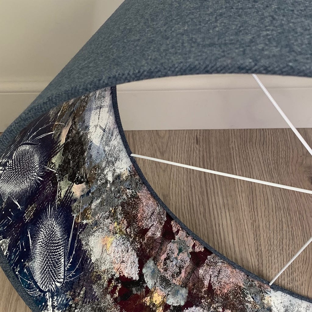 Finlay Denim Pendant Shade with Mairi Helena Scottish Flora Bronze Flush Wallpaper Lining