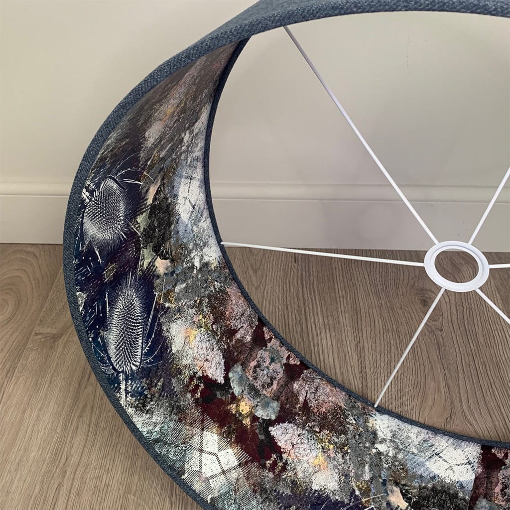 Finlay Denim Pendant Shade with Mairi Helena Scottish Flora Bronze Flush Wallpaper Lining