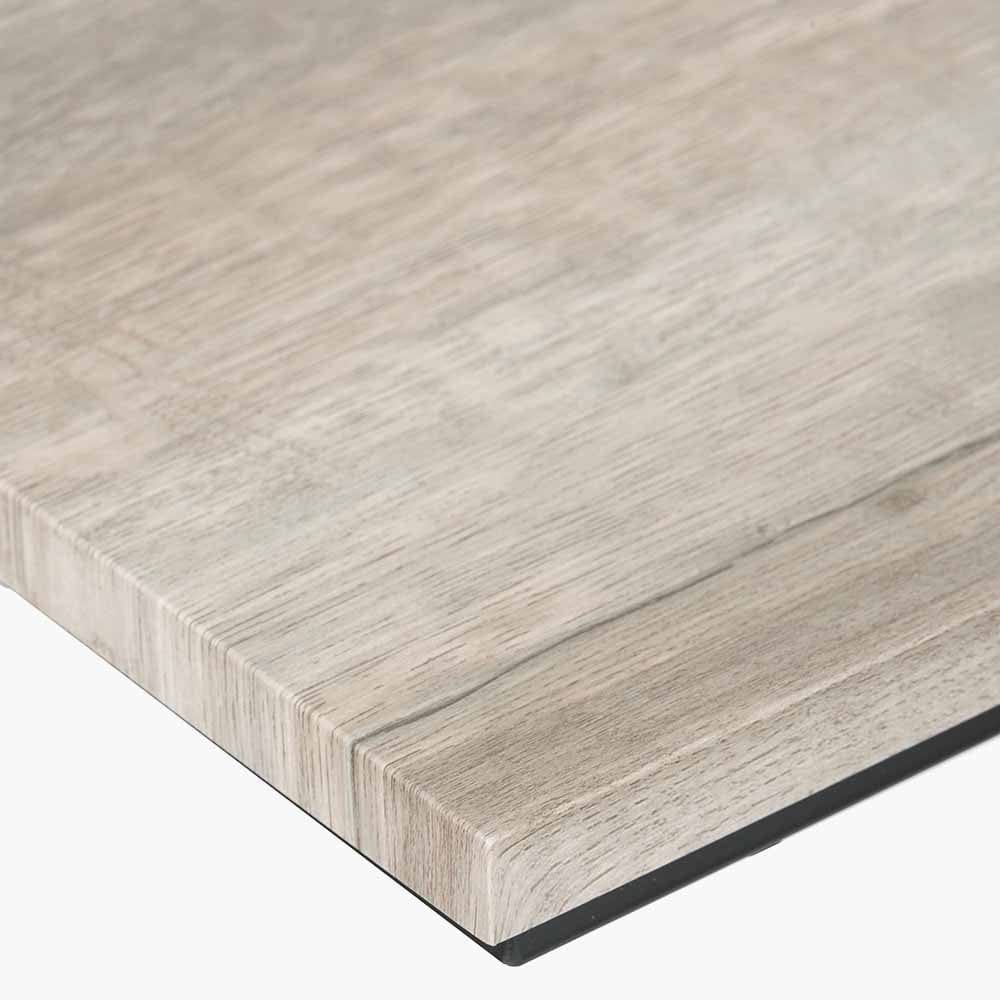 Grey Oak Wood Veneer and Black Metal Supper Side Table