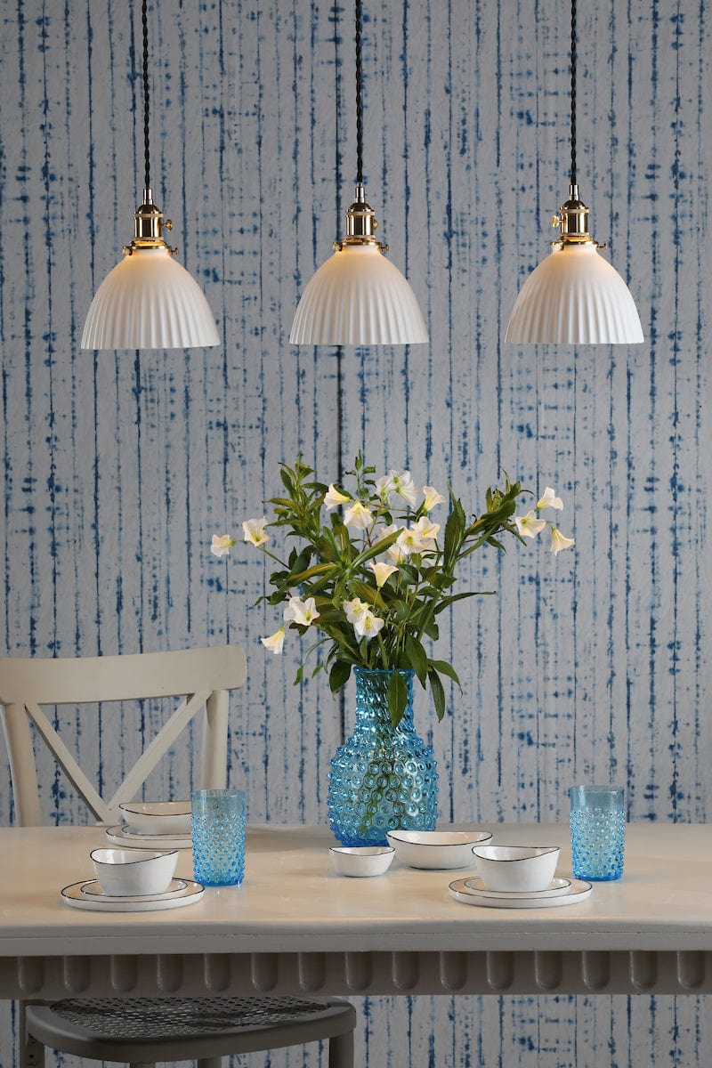 Hadano 3 Light Brass Suspension with Ceramic Domed Shades