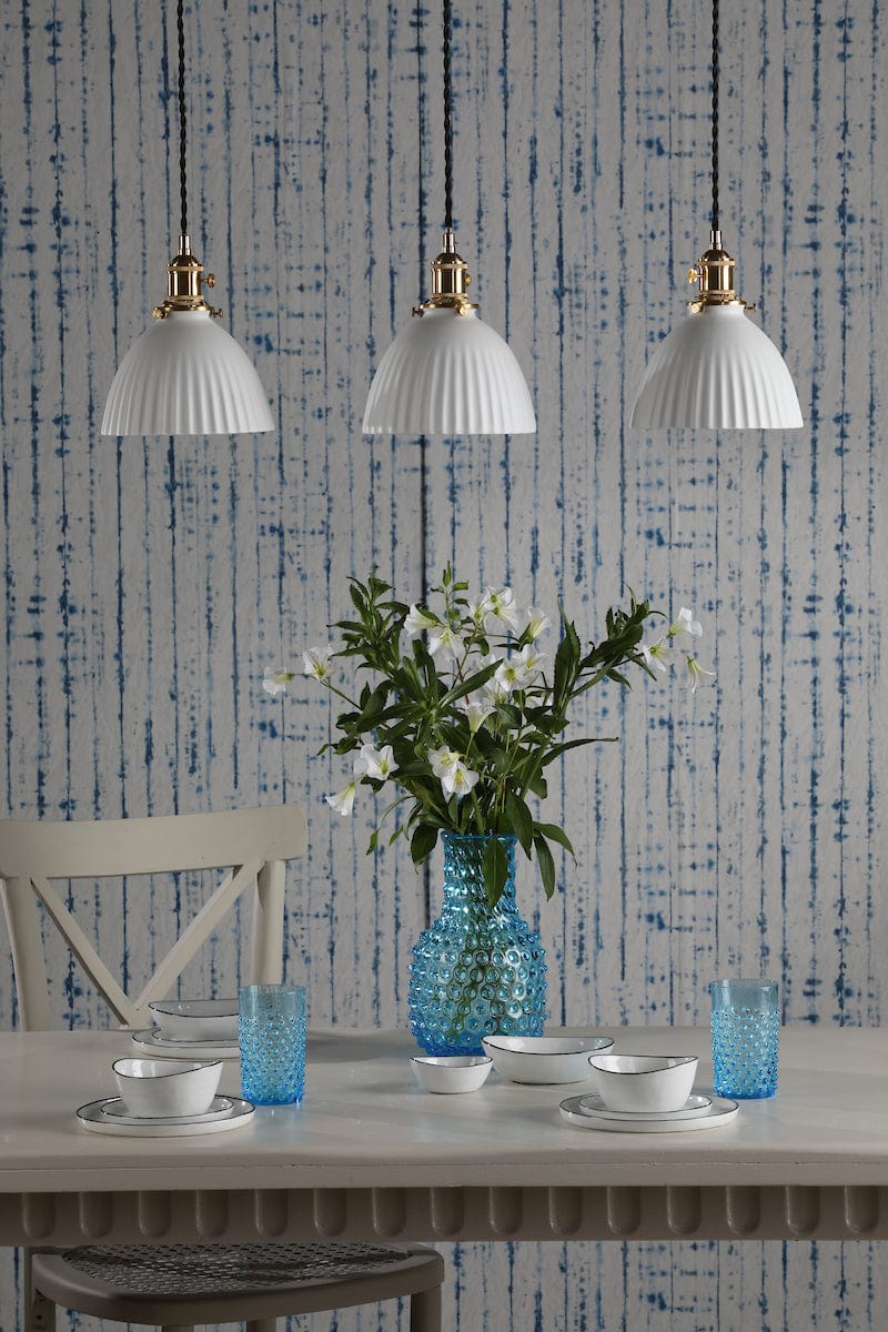 Hadano 3 Light Brass Suspension with Ceramic Domed Shades