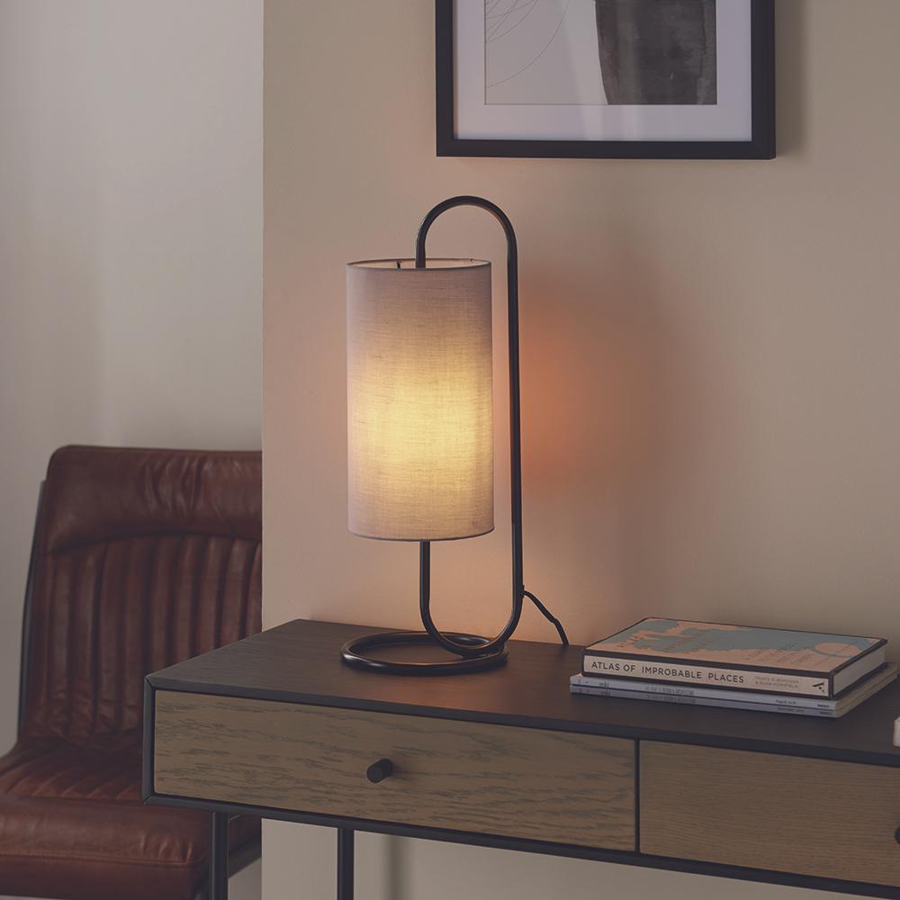 Hoop Antique Brass Table Lamp with Grey Shade