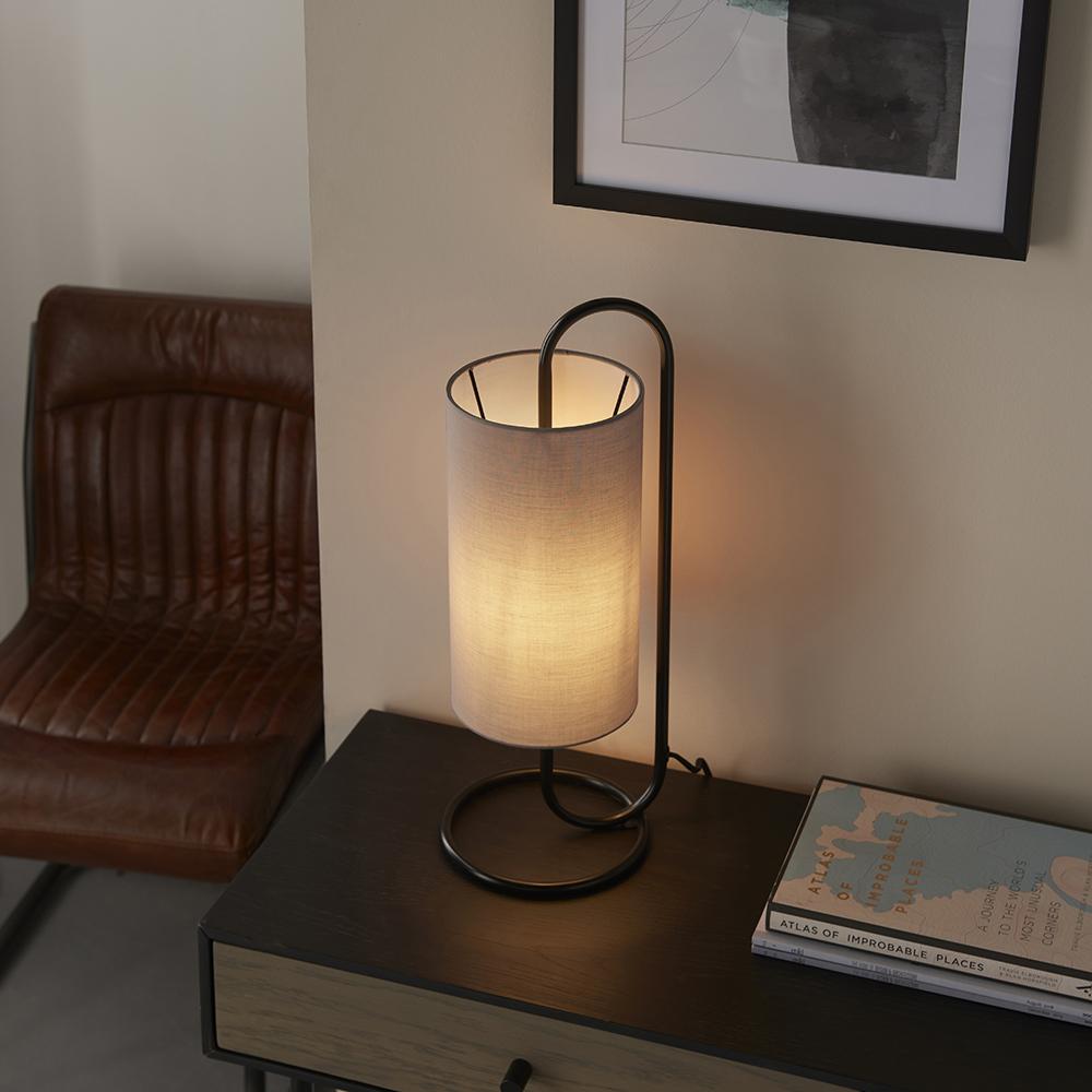 Hoop Antique Brass Table Lamp with Grey Shade