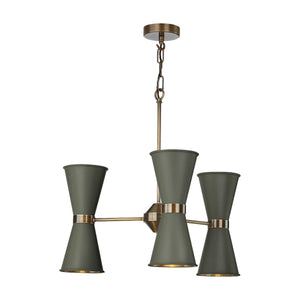David Hunt Hyde 6 Light Antique Brass Pendant with Sage Green Shades