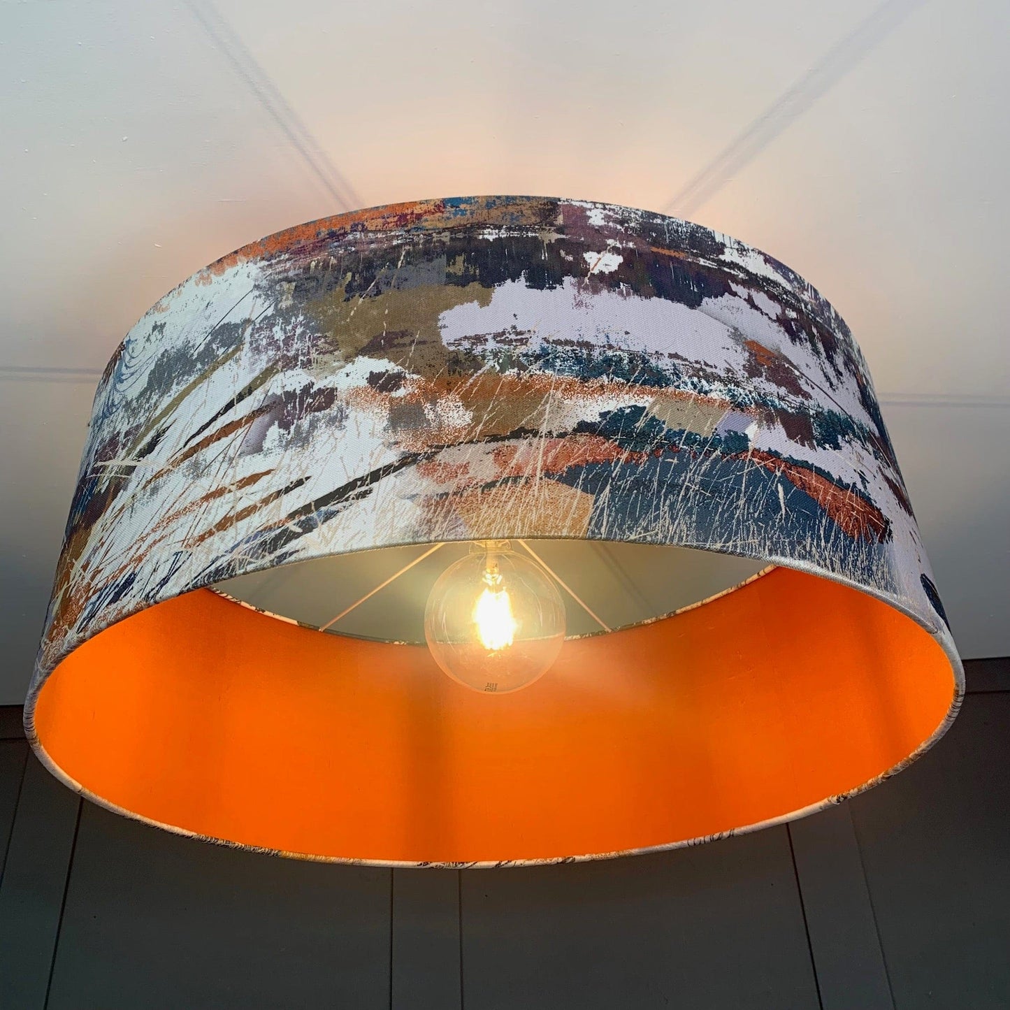 Mairi Helena Mirrored Storm Linen Light Pendant Shade with Satsuma Silk Lining