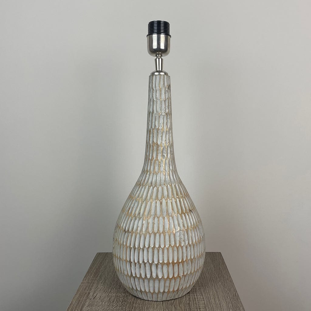 Ioan Grey Wooden Engraved Table Lamp with Velvet Glacier Lampshade
