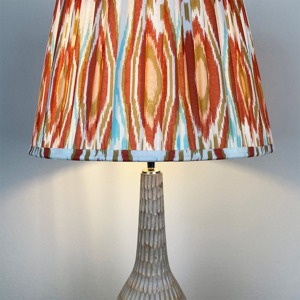 Ioan Grey Engraved Table Lamp with Cinnamon Ikat Pleated Shade
