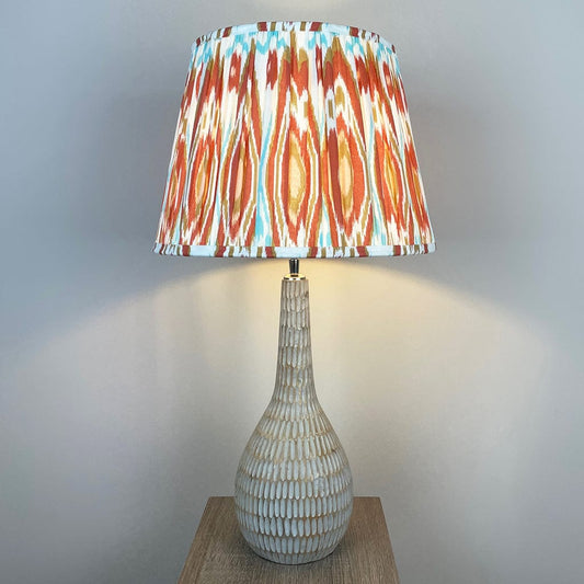 Ioan Grey Engraved Table Lamp with Cinnamon Ikat Pleated Shade