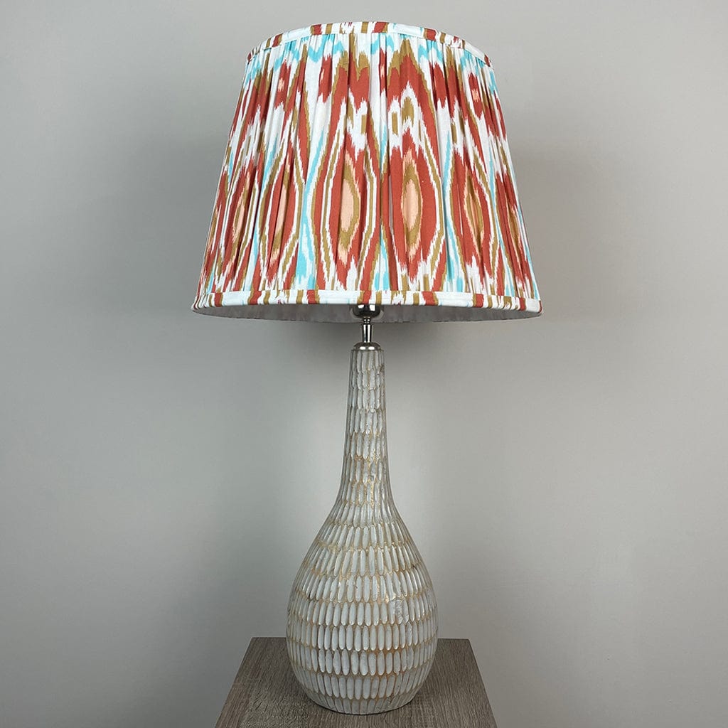 Ioan Grey Engraved Table Lamp with Cinnamon Ikat Pleated Shade