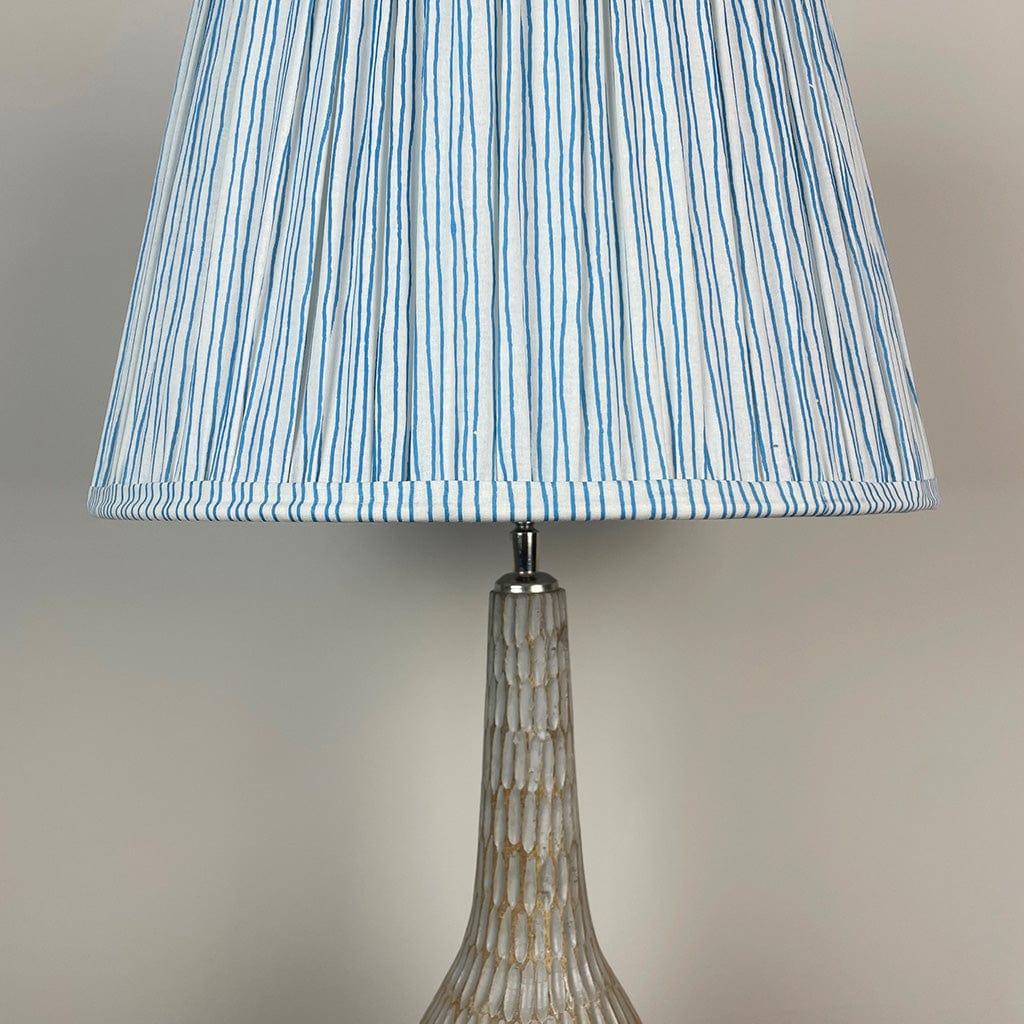 Ioan Grey Engraved Table Lamp with Ocean Blue Striped Tapered Shade