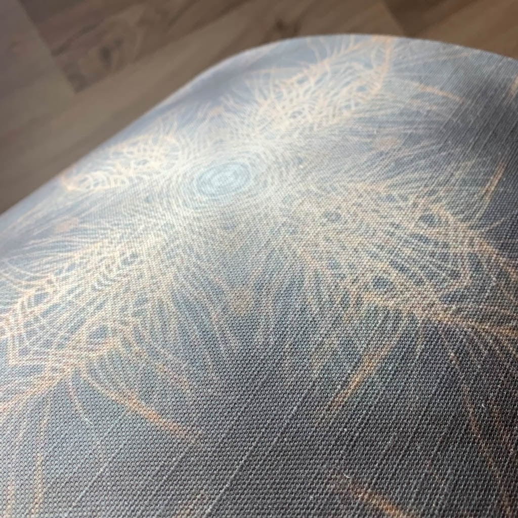 Julia Clare's Peacock Feather Linen in Warm Ash & Blue Pendant Shade with Malt/Neutral Silk Lining