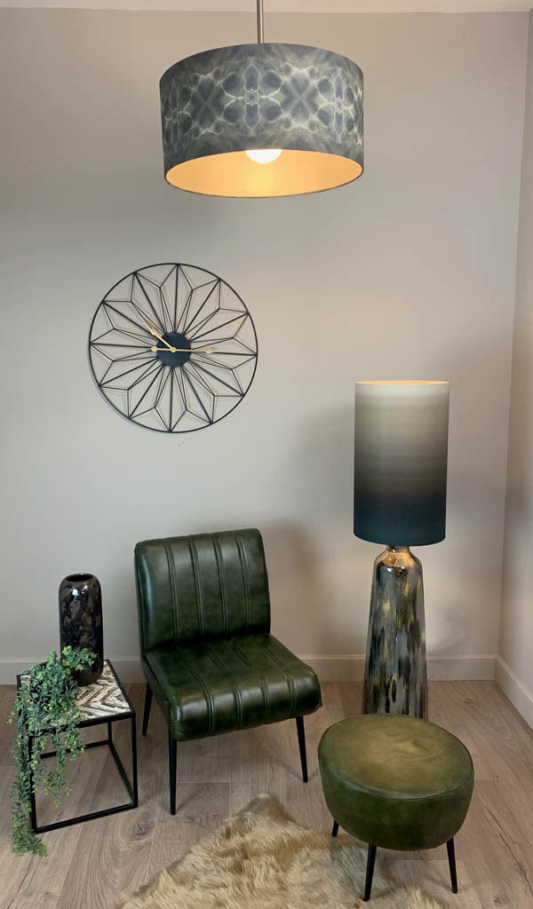 Julia Clare's Underworld Ripples Linen in Green Olive Pendant Shade with Champagne Lining