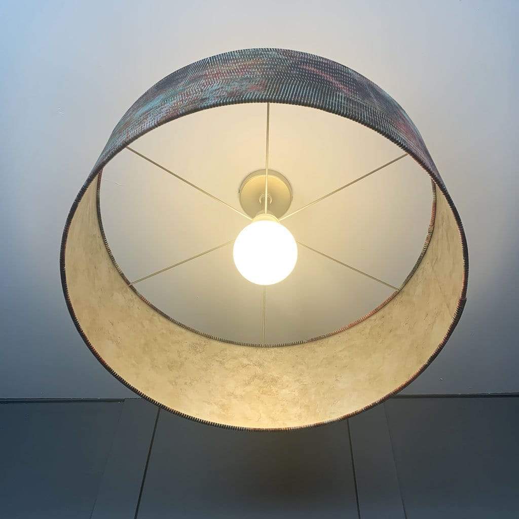 Chameleon Velvet Pendant Shade Lined with Champagne Burnished Wallpaper