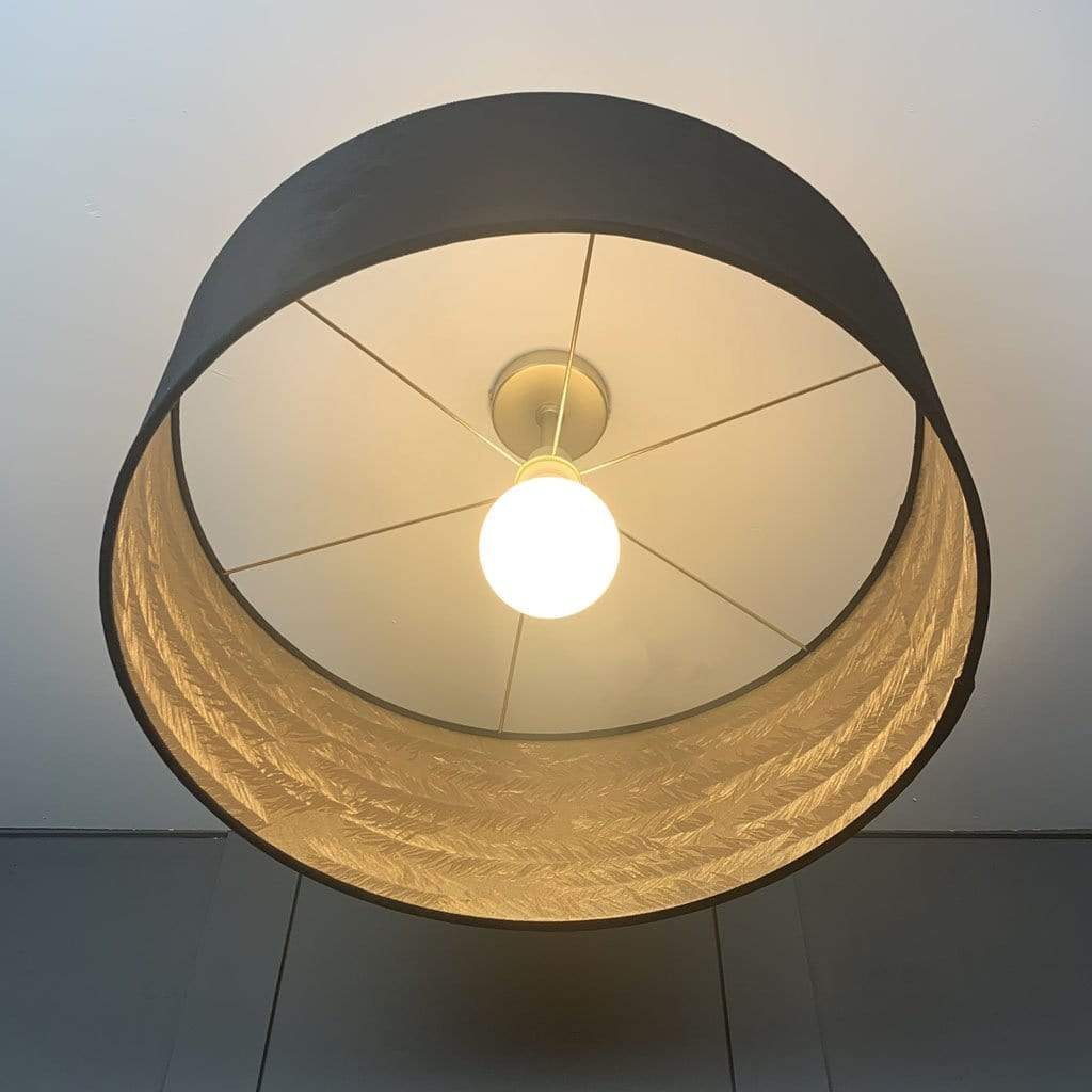 Black Coal Pendant Shade Lined with Feathered Gold Wallpaper