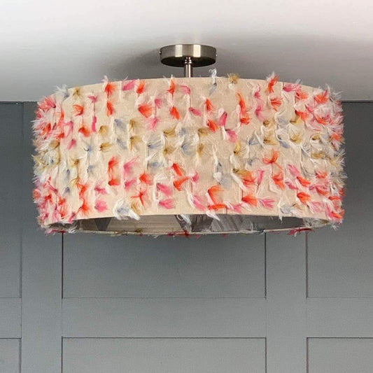 Fluffy Rainbow Pendant Shade with Arte Formation Grey Wallpaper Lining