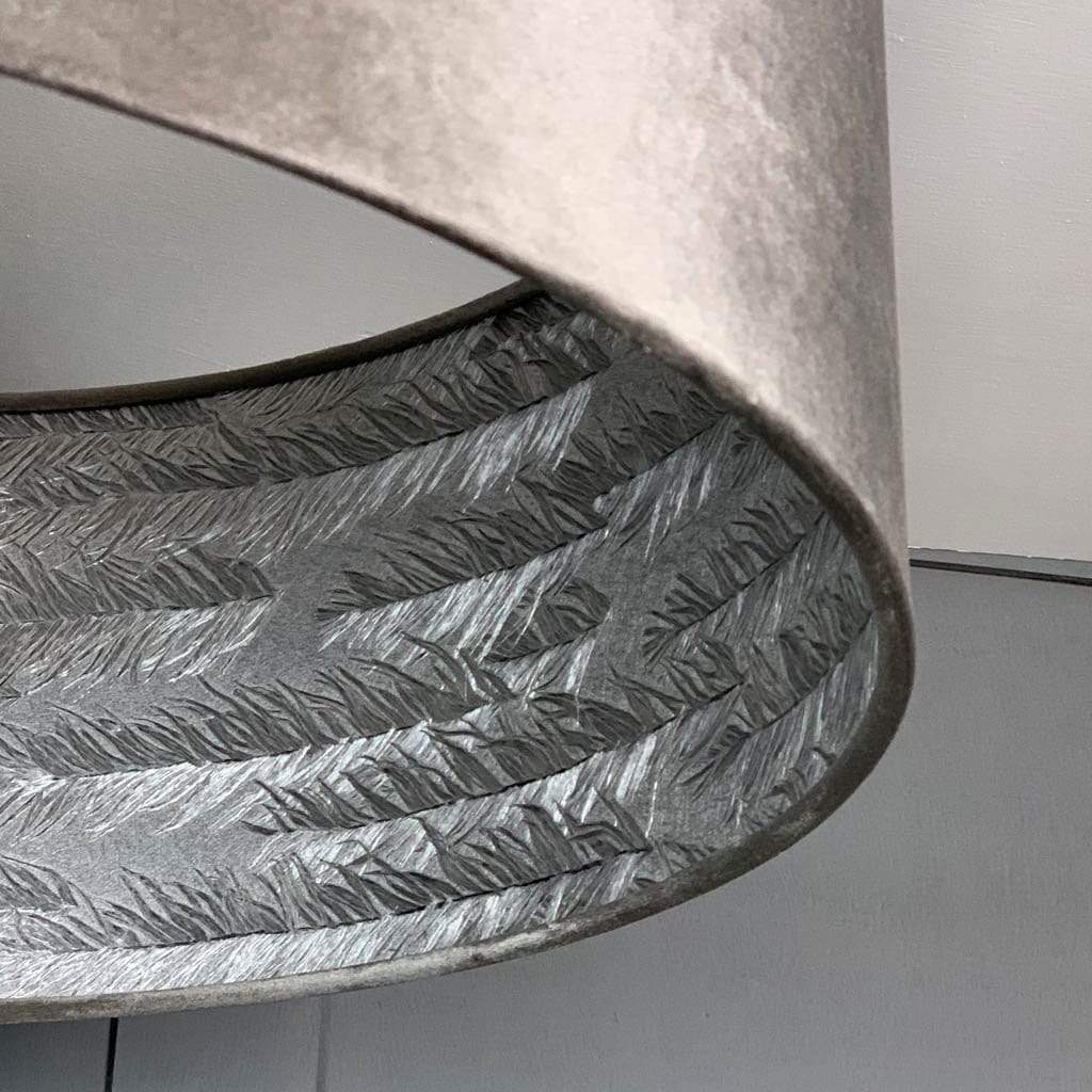 Letino Mercury Grey Velvet Pendant Shade with Silver Feather Wallpaper Lining