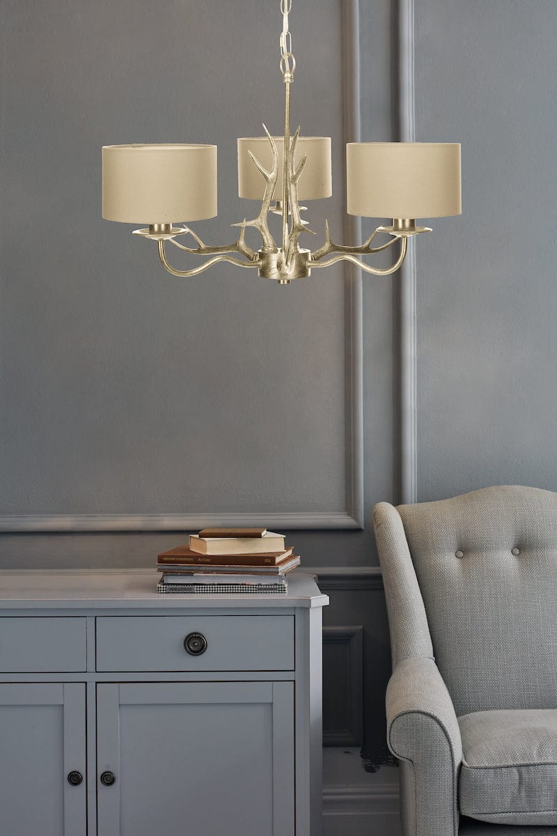 Mulroy 3 Light Champagne Antler Chandelier with Shades