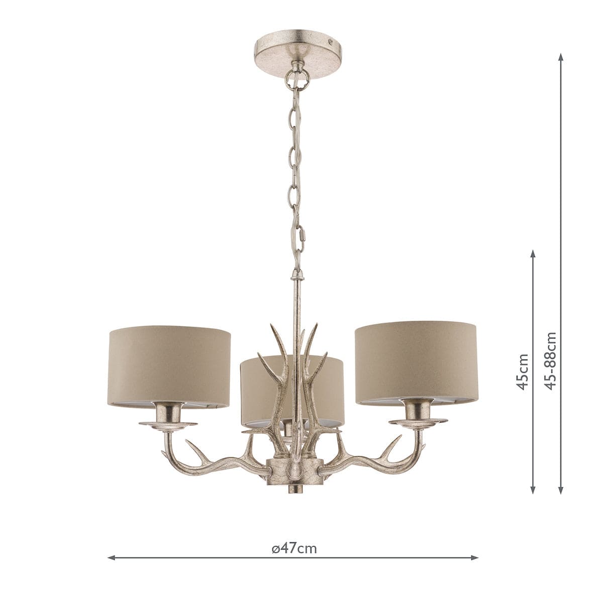 Mulroy 3 Light Champagne Antler Chandelier with Shades