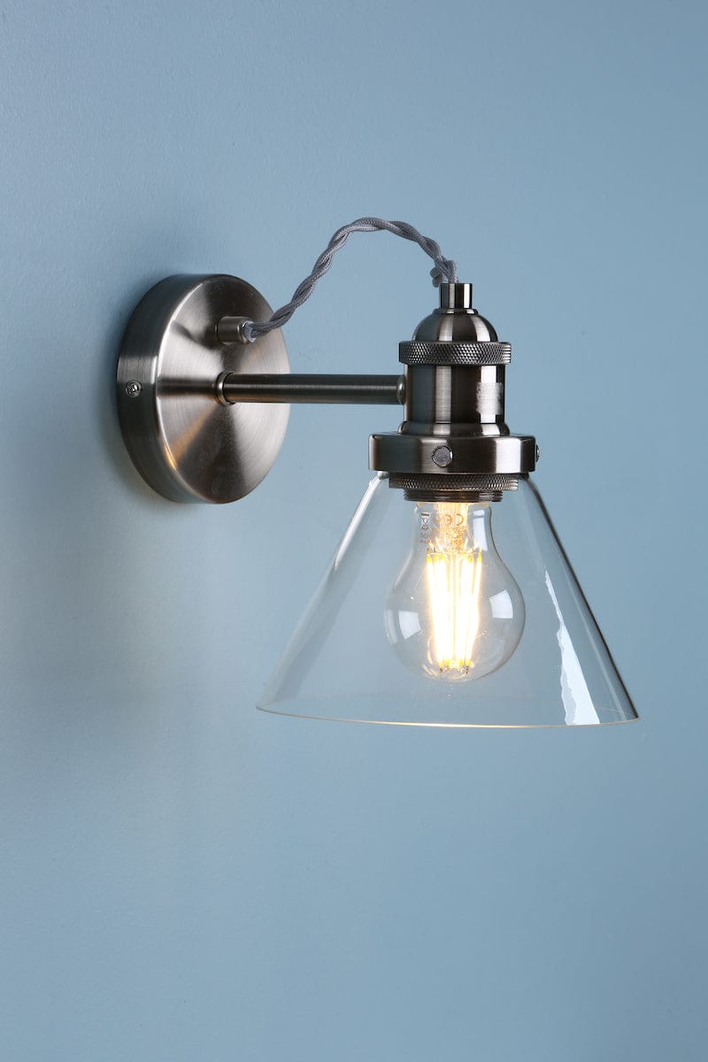 Isaac Wall Light Satin Nickel Glass