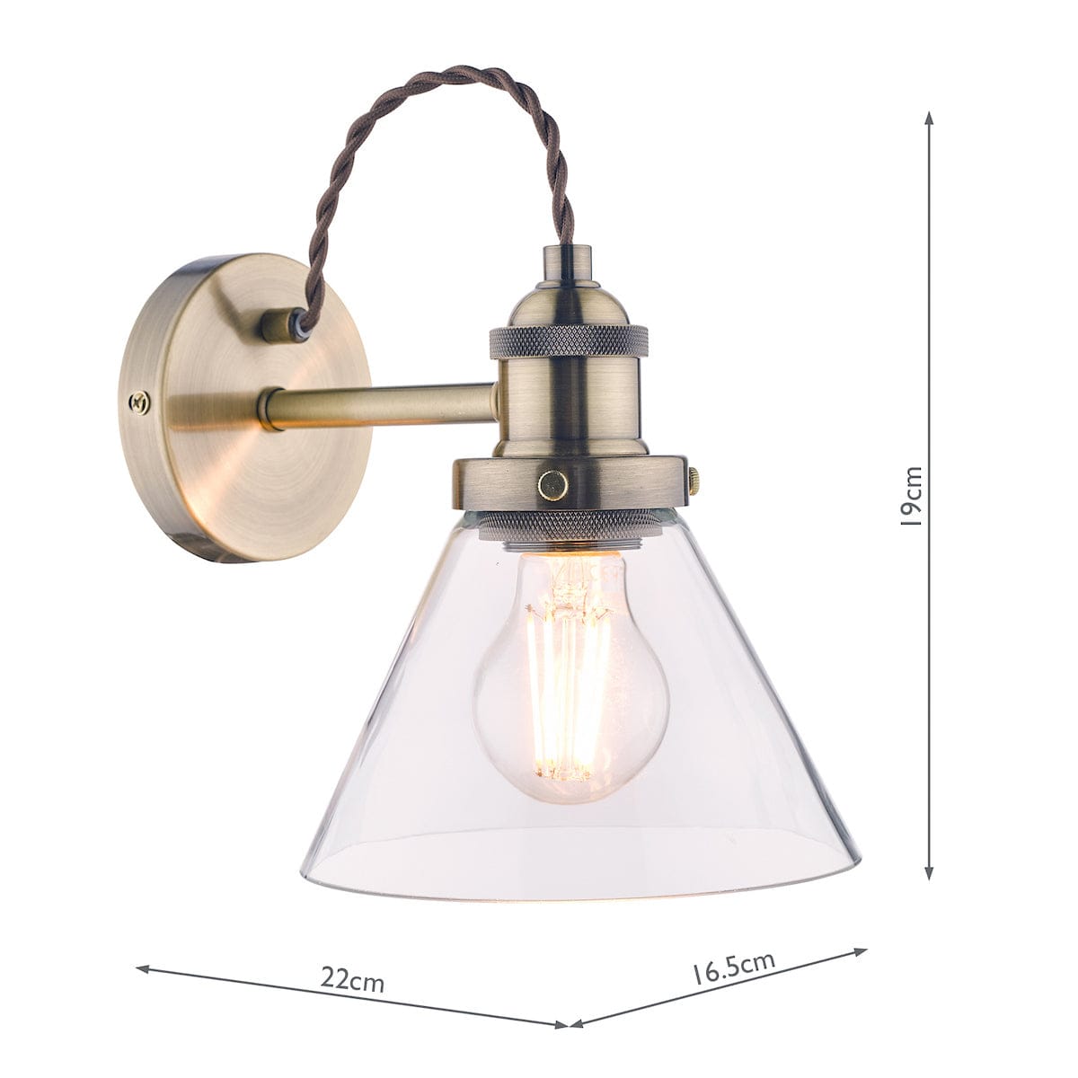 Isaac Wall Light Antique Brass Glass