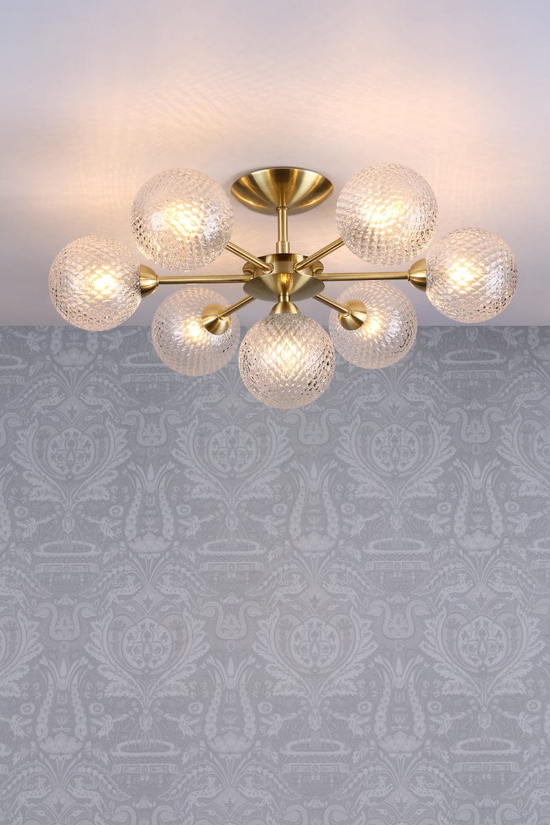 Atherton 7 Light Satin Brass Semi Flush Ceiling Light