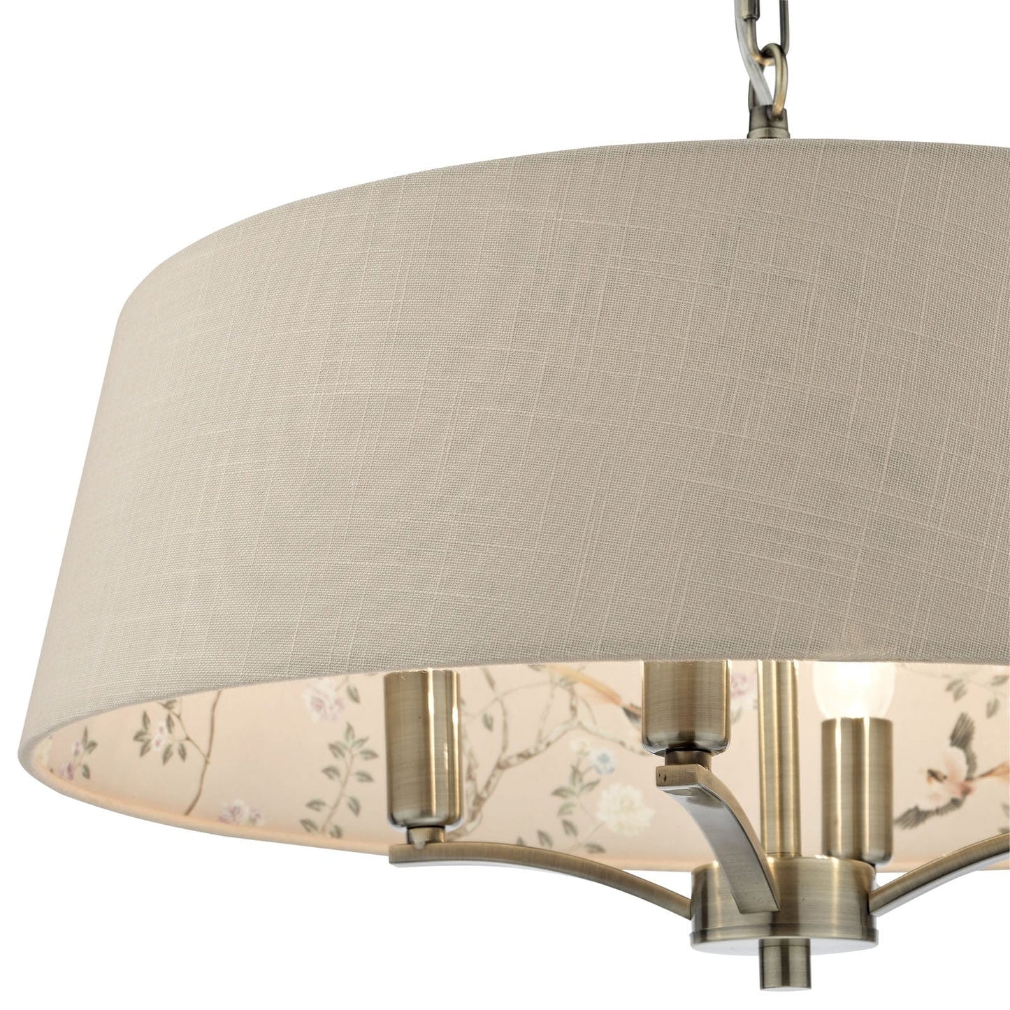 Marble Hill 4 Light Aged Brass Pendant with Linen Chinoiserie Print Shade