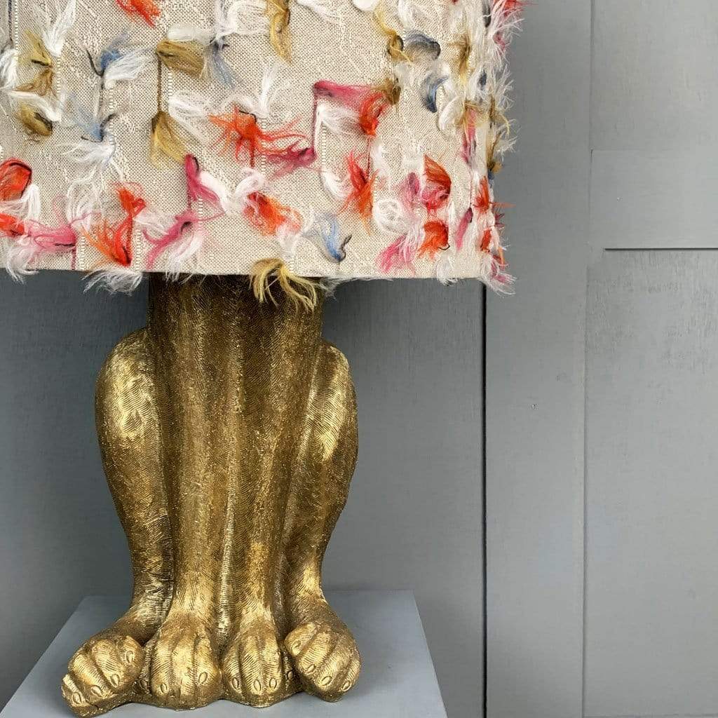 Harvey Hare Antique Brass Table Lamp & Fluffy Rainbow Shade