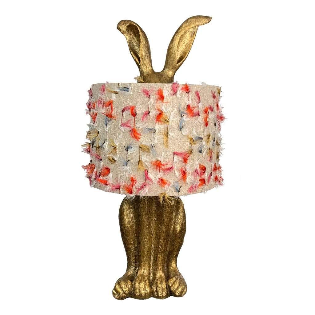 Harvey Hare Antique Brass Table Lamp & Fluffy Rainbow Shade