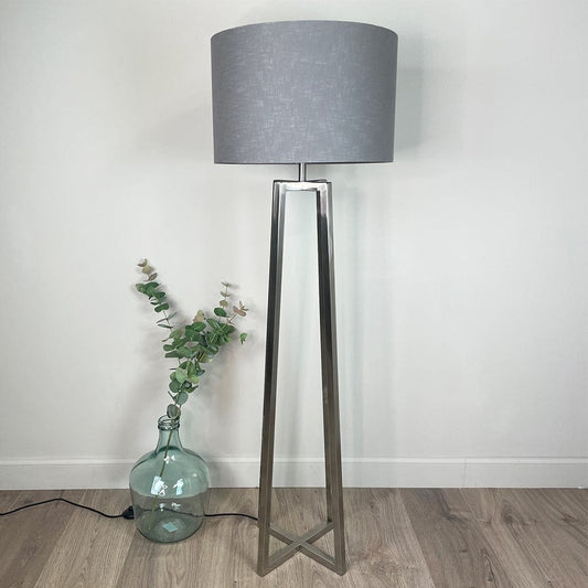 Madison Brushed Steel Floor Lamp with Grey Linen Shade