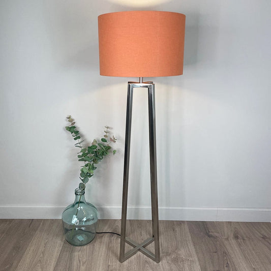 Madison Brushed Steel Floor Lamp with Tobacco Orange Linen Shade