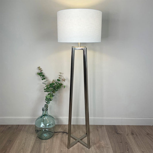 Madison Brushed Steel Floor Lamp with White Linen Shade