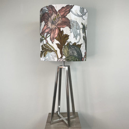 Madison Brushed Steel Table Lamp with Timorous Beasties Epic Botanic Beige Peach Shade