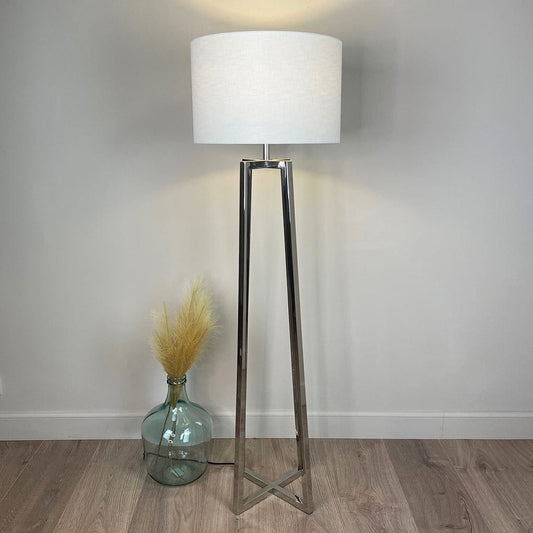 Madison Chrome Floor Lamp with White Linen Shade