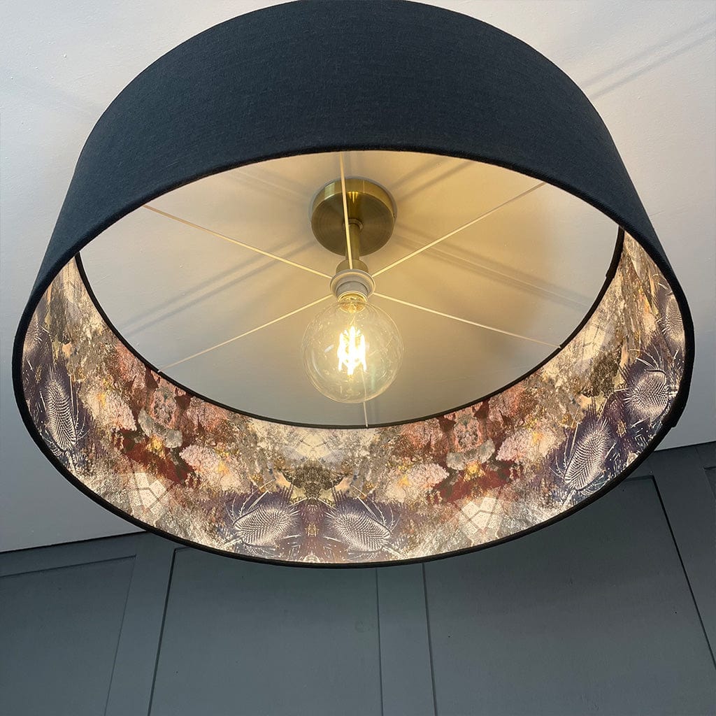 Mairi Helena Bronze Flush Thistle Wallpaper Lined Pendant Shade with Saxon Black Outer