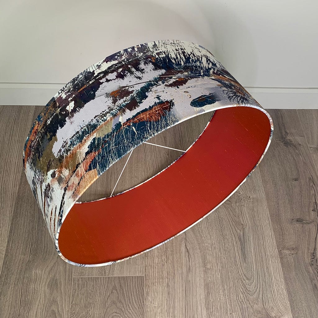 Mairi Helena Mirrored Storm Linen Light Pendant Shade with Satsuma Silk Lining