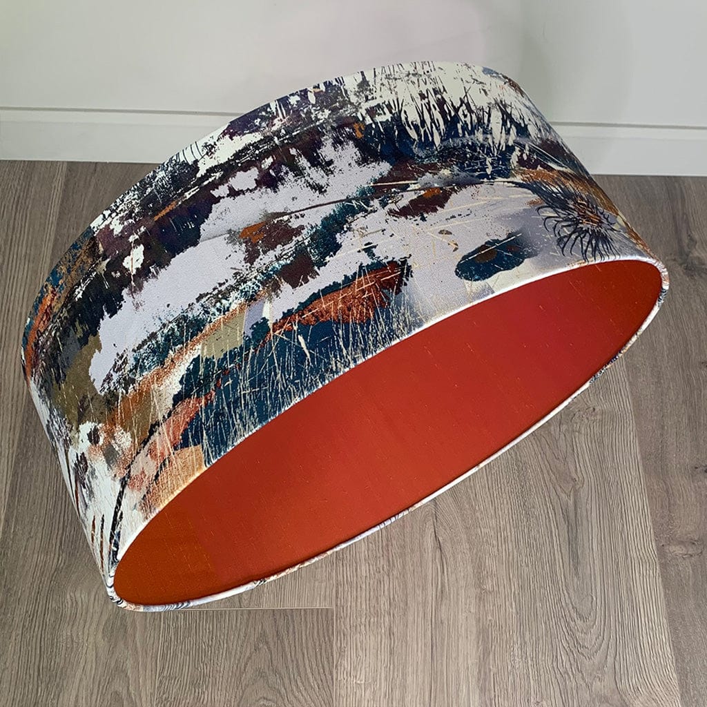 Mairi Helena Mirrored Storm Linen Light Pendant Shade with Satsuma Silk Lining