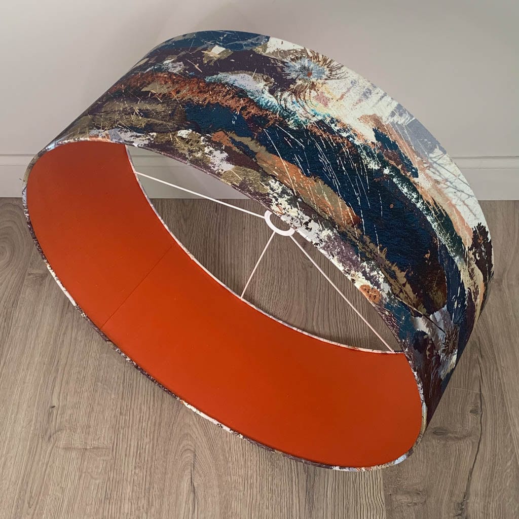 Mairi Helena Mirrored Storm Linen Dark Pendant Shade with Satsuma Orange Silk Lining