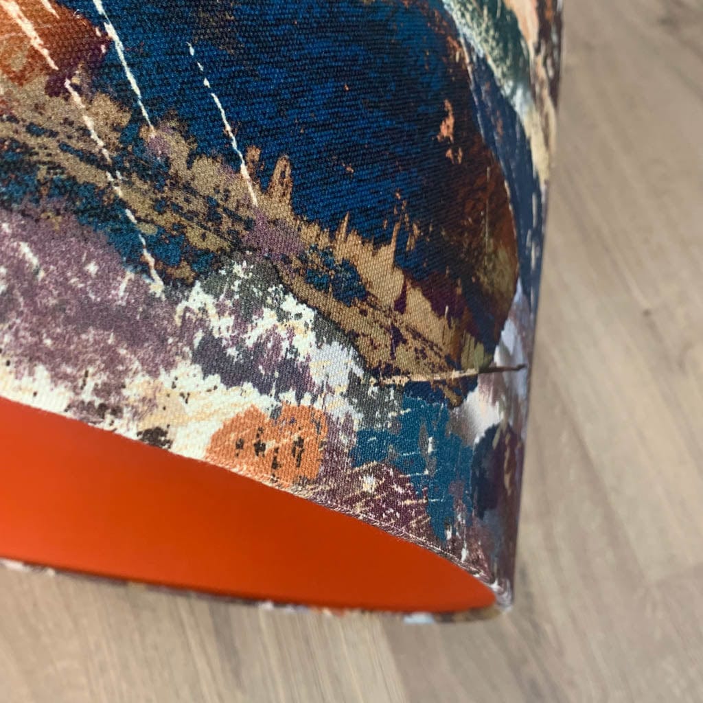 Mairi Helena Mirrored Storm Linen Dark Pendant Shade with Satsuma Orange Silk Lining