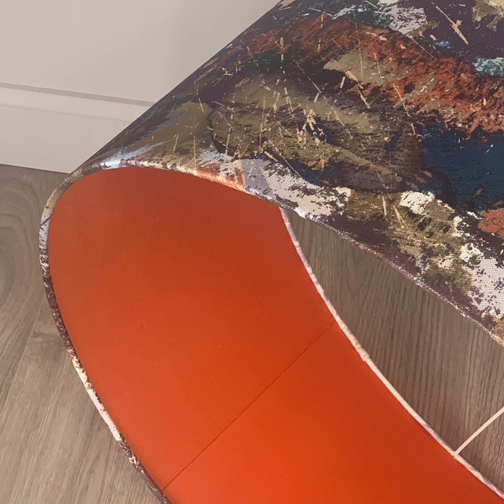 Mairi Helena Mirrored Storm Linen Dark Pendant Shade with Satsuma Orange Silk Lining