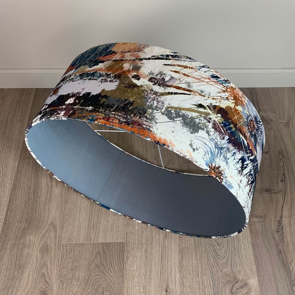 Mairi Helena Mirrored Storm Light Linen Pendant Shadewith Lunar Grey Blue Silk Lining