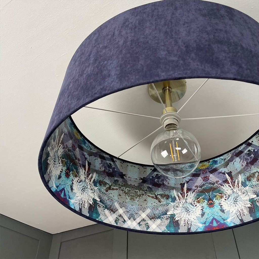 Mairi Helena Scottish Flora Emerald Thistle Wallpaper Lined Pendant Shade with Indigo Outer